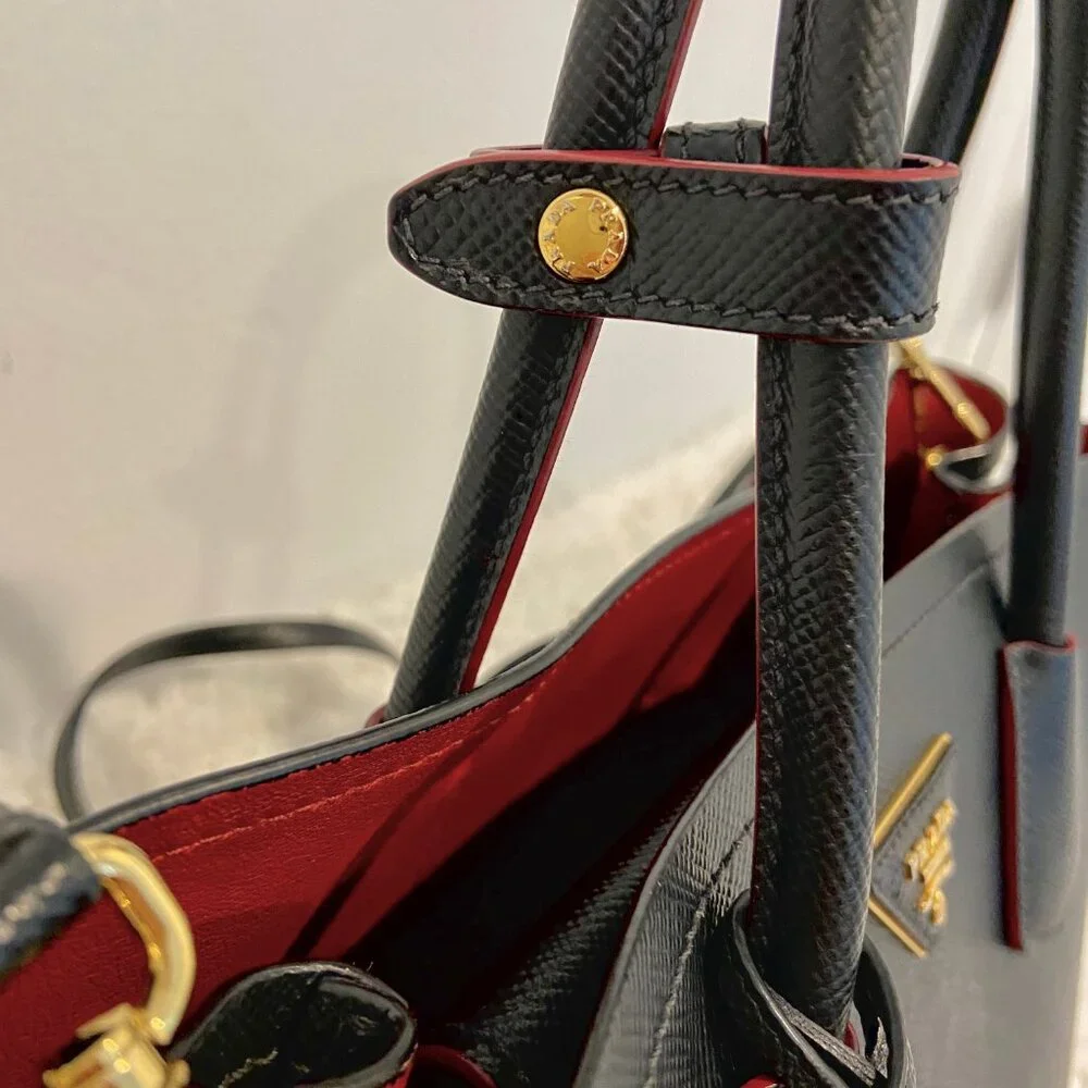 Prada Medium Saffiano Double Bag in Black / Red